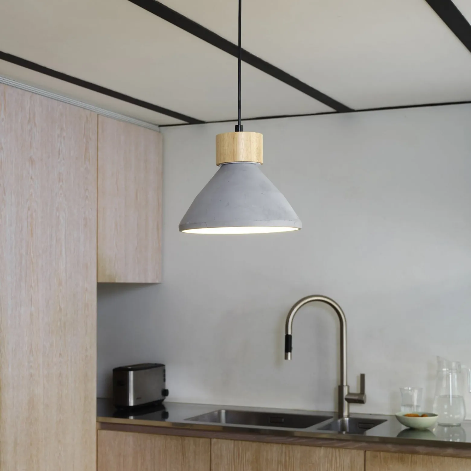 OSRAM Hängelampe CONCRETE WOOD, grau, Ø 22 cm, Beton, E27