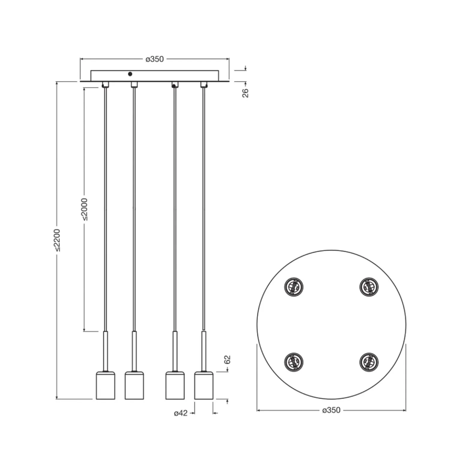 OSRAM Hängelampe Decor Needle Plate, grau, Stahl, 4-fl., E27