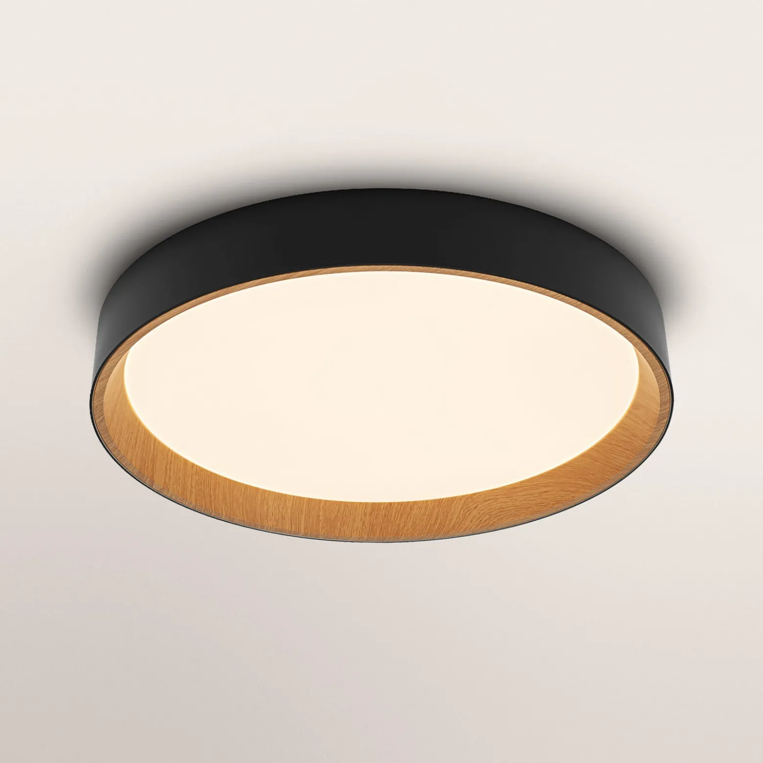 OSRAM LED-Deckenlampe ORBIS LARIOS, schwarz/holz Ø 49 cm dim