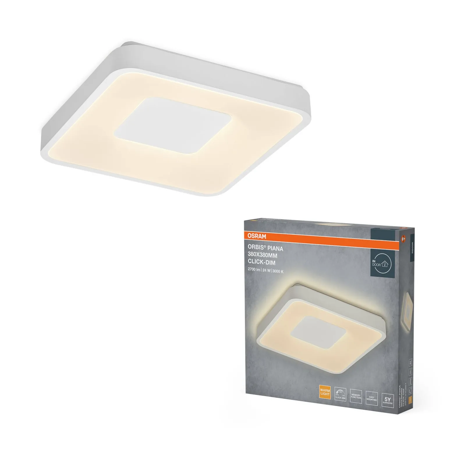 OSRAM LED-Deckenlampe ORBIS PIANA, weiß, 38 x 38 cm clickdim