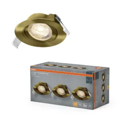OSRAM LED-Einbauspot 3er-Set, 2.700 K, 36°, messing, Ø 9 cm