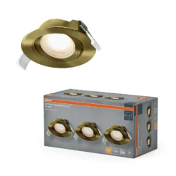 OSRAM LED-Einbauspot 3er-Set, 2.700 K, 120°, messing Ø 9 cm
