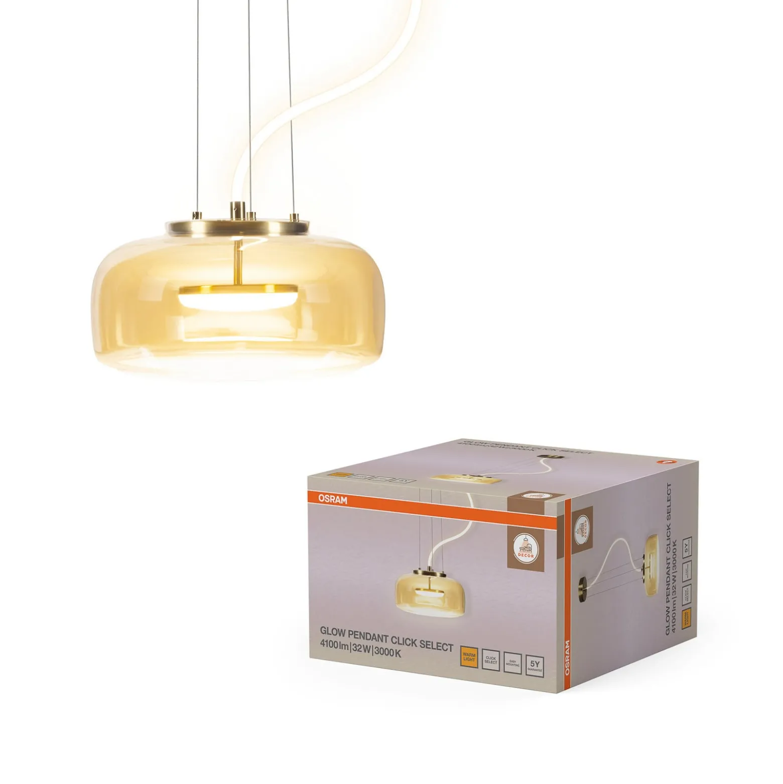OSRAM LED-Hängelampe DECOR GLOW, amber/gold, Ø 38 cm up/down
