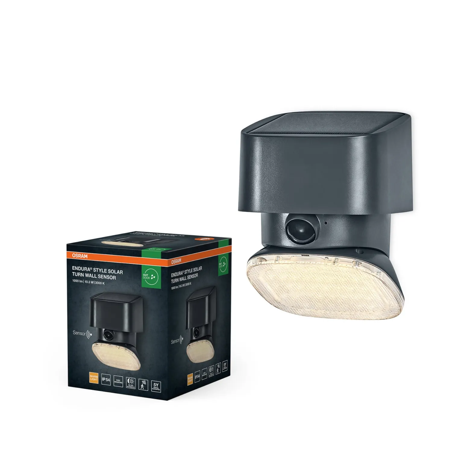 OSRAM Solar-Wandlampe ENDURA STYLE TURN, grau, Sensor, IP54