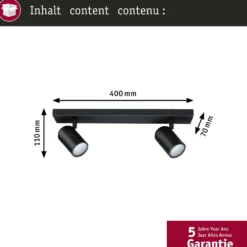 Paulmann Deckenstrahler Zyli schwarz Länge 40 cm 2-flg. IP44