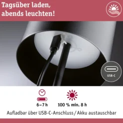Paulmann LED-Akku-Tischlampe Tuni, schwarz, Kunststoff, IP44