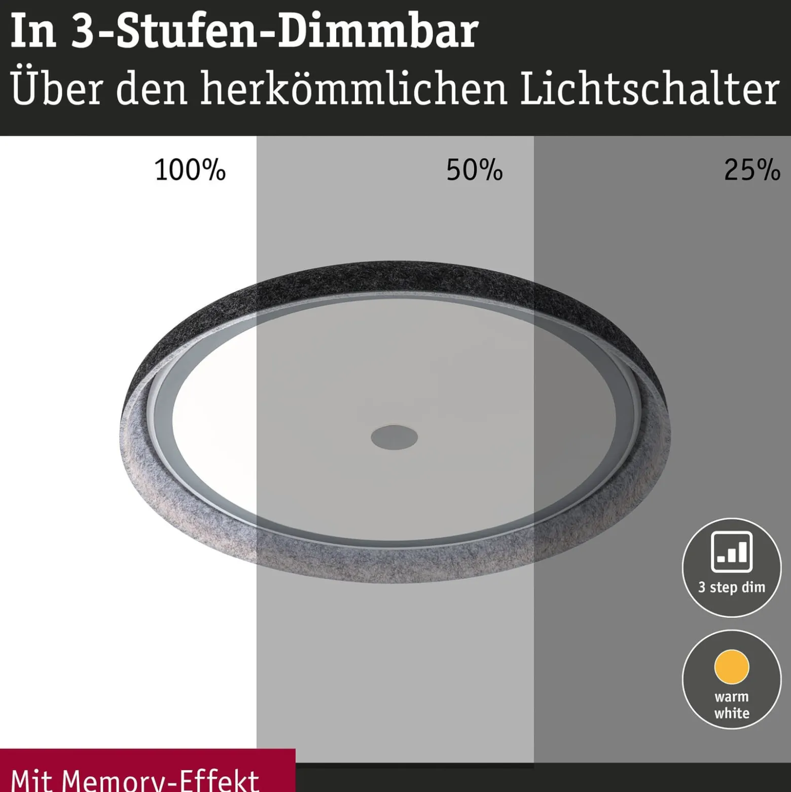 Paulmann LED-Deckenlampe Zarina, anthrazit, Filz, 3-step-dim