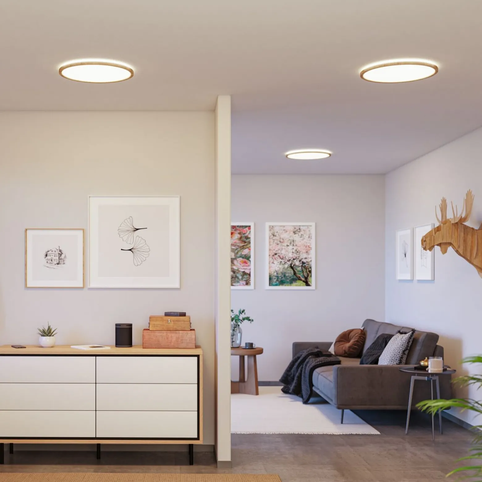 Paulmann LED-Panel Atria Shine Ø42cm holz IP44 4000K an/aus