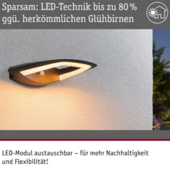 Paulmann LED-Sensor-Außenwandlampe Akena, 2.200 K, anthrazit