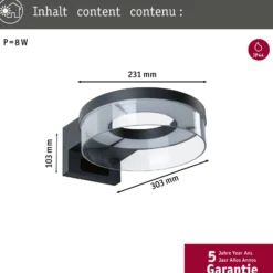 Paulmann LED-Sensor-Außenwandleuchte Capera, anthrazit, IP44