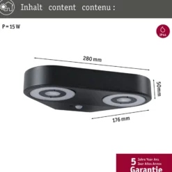 Paulmann LED-Sensor-Wandlampe Silma anthrazit 2-flammig IP44