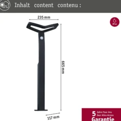 Paulmann LED-Sensor-Wegeleuchte Alara, anthrazit, 67 cm IP44