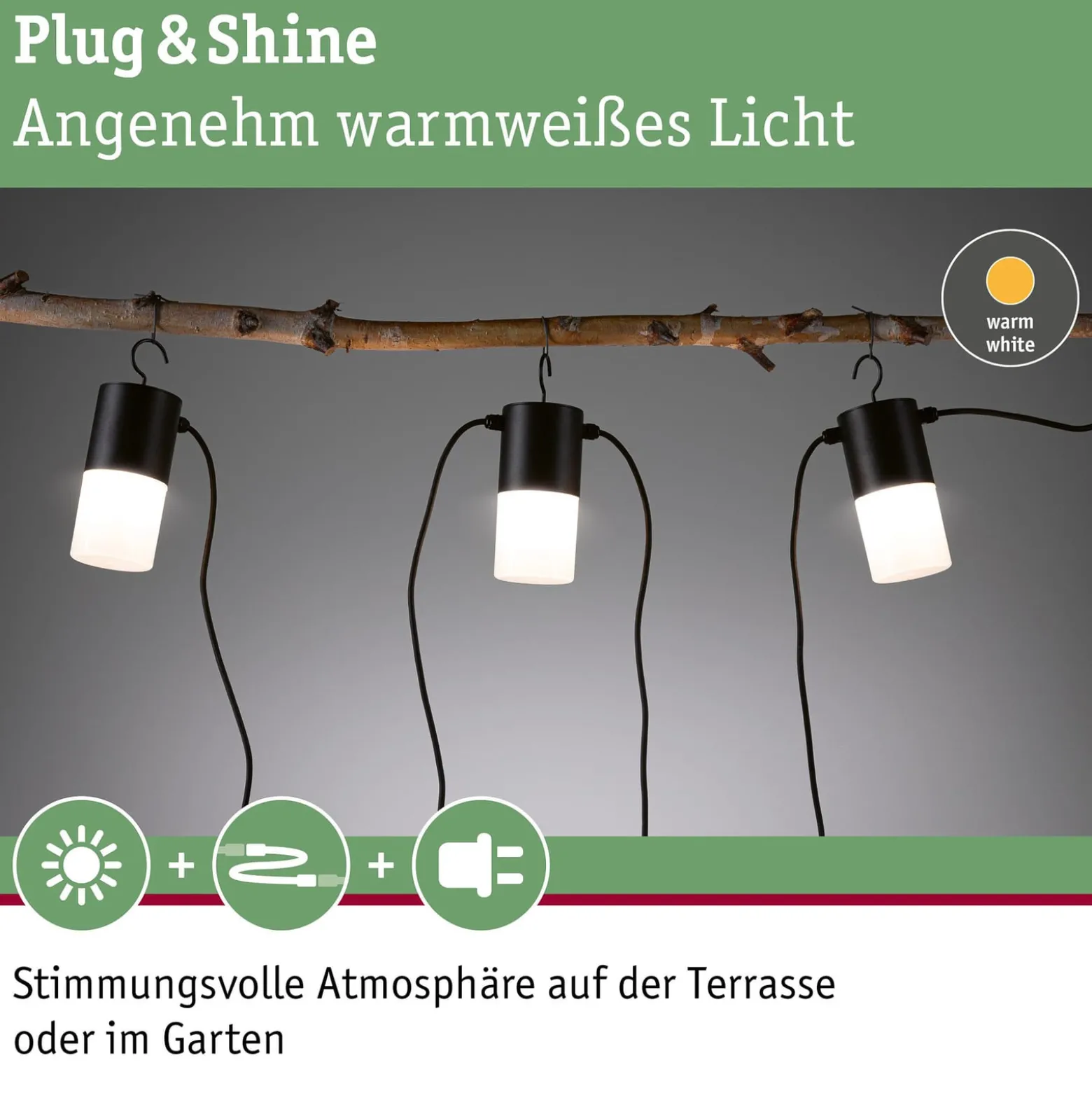 Paulmann Plug & Shine Außenlichterkette Tubs anthrazit 3xE14