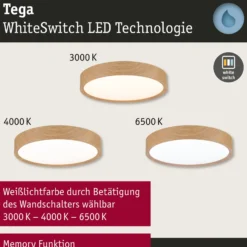 Paulmann Tega LED-Deckenleuchte IP44 CCT holz