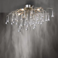 Paul Neuhaus Deckenleuchte Icicle, Glasbehang, 4-fl., silber