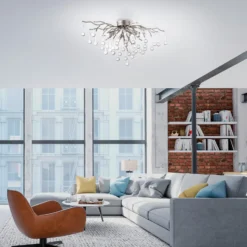Paul Neuhaus Deckenleuchte Icicle, Glasbehang, 4-fl., silber