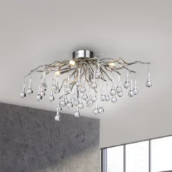 Paul Neuhaus Deckenleuchte Icicle, Glasbehang, 4-fl., silber
