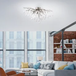 Paul Neuhaus Deckenleuchte Icicle, Glasbehang, 4-fl., silber