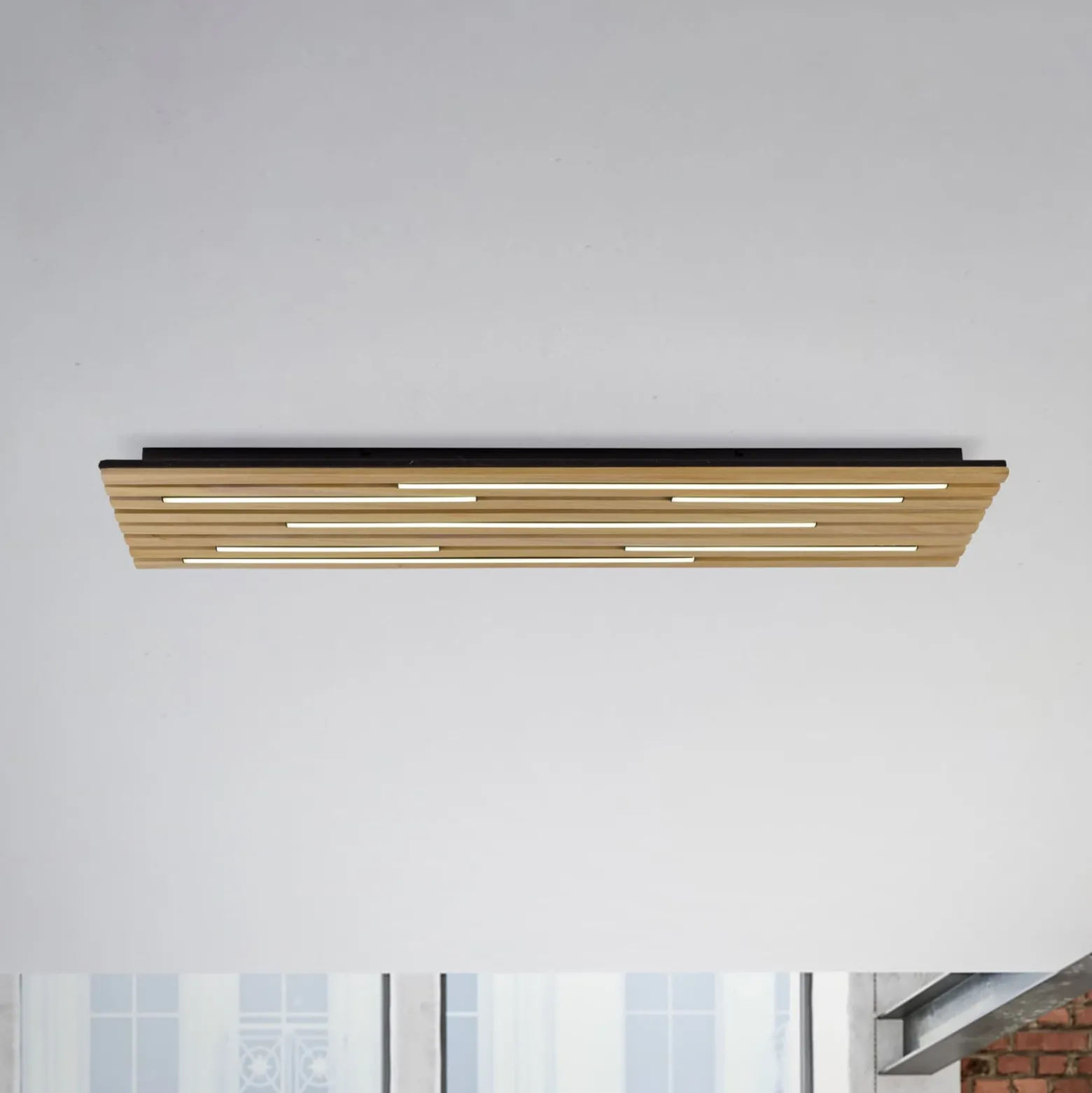 Paul Neuhaus Smart-LED-Deckenlampe Q-Akustik Holz 115 x 31cm