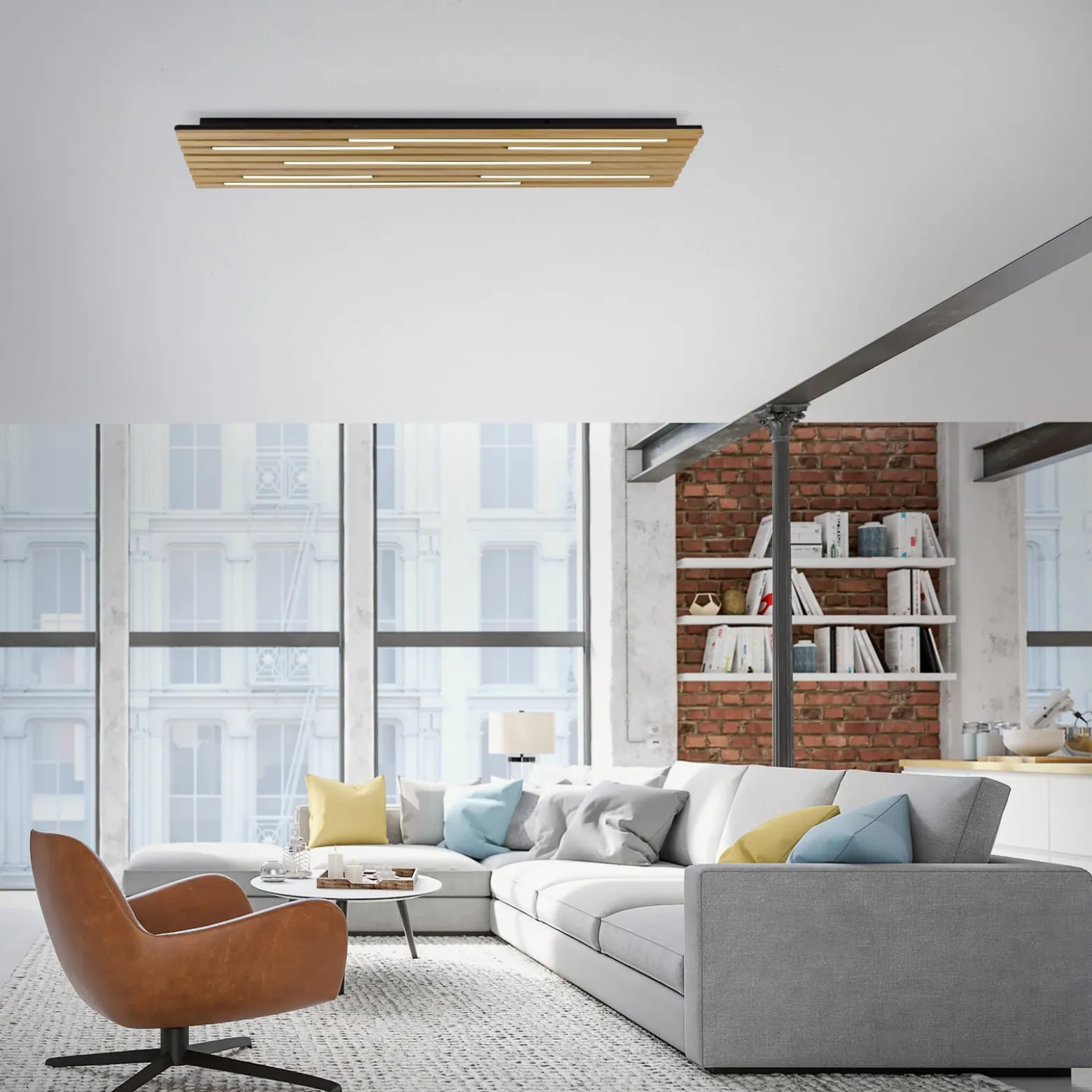 Paul Neuhaus Smart-LED-Deckenlampe Q-Akustik Holz 115 x 31cm