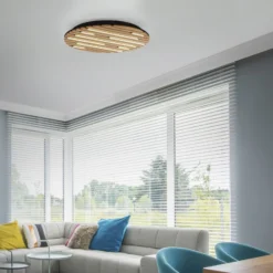 Paul Neuhaus Smart-LED-Deckenleuchte Q-Akustik, Holz Ø 60 cm