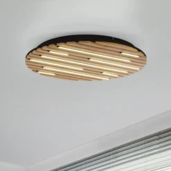 Paul Neuhaus Smart-LED-Deckenleuchte Q-Akustik, Holz Ø 60 cm