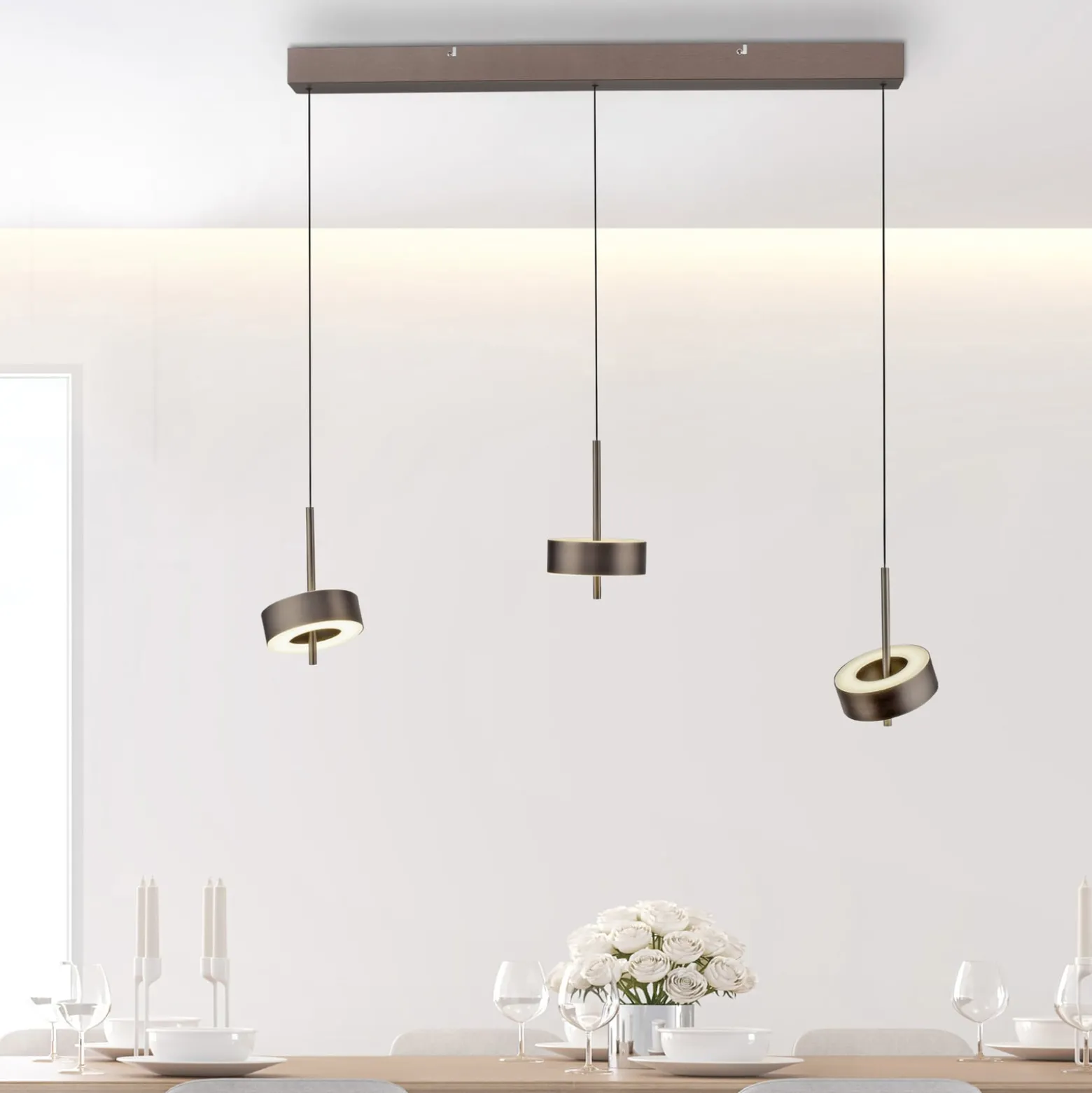 Paul Neuhaus Smart-LED-Hängelampe Q-Rotate dunkelbraun 3-flg