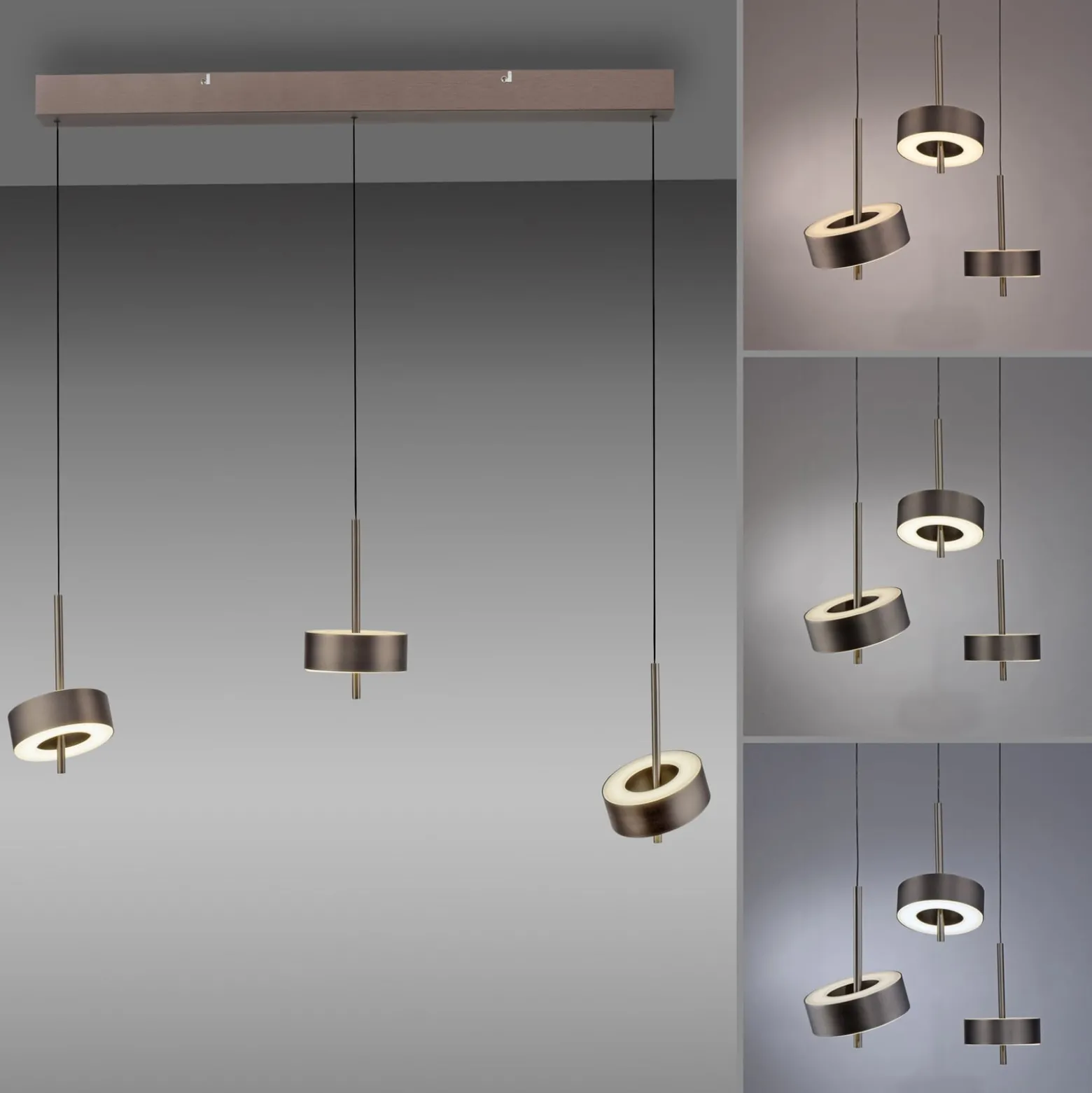 Paul Neuhaus Smart-LED-Hängelampe Q-Rotate dunkelbraun 3-flg