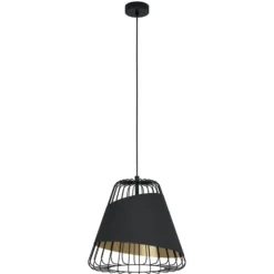 Pendellampe Austell, Ø 43 cm, schwarz/gold, Metall, Stoff