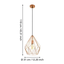 Pendellampe Carlton im Vintagestil, kupfer Ø 31 cm
