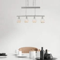 Pendellampe Elliott, Länge 60 cm, nickel matt, Metall/Glas