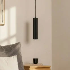 Pendellampe Karbon, schwarz, Ø 6 cm, Aluminium