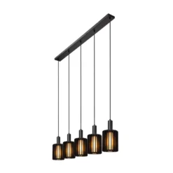 Pendellampe Lambres, schwarz Länge 164 cm Glas/Metall 5-flg.