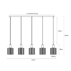 Pendellampe Lambres, schwarz Länge 164 cm Glas/Metall 5-flg.