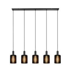 Pendellampe Lambres, schwarz Länge 164 cm Glas/Metall 5-flg.