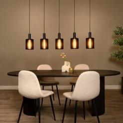 Pendellampe Lambres, schwarz Länge 164 cm Glas/Metall 5-flg.