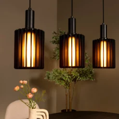Pendellampe Lambres, schwarz Länge 164 cm Glas/Metall 5-flg.