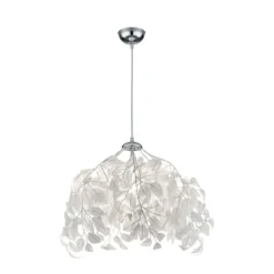 Pendellampe Leavy, chrom/weiß, Ø 38 cm, Kunststoff