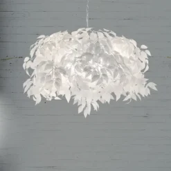 Pendellampe Leavy, chrom/weiß, Ø 70 cm, Kunststoff