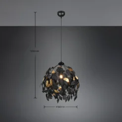 Pendellampe Leavy, schwarz/gold, Ø 38 cm, Kunststoff