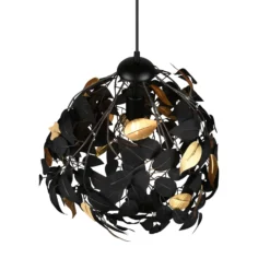 Pendellampe Leavy, schwarz/gold, Ø 38 cm, Kunststoff