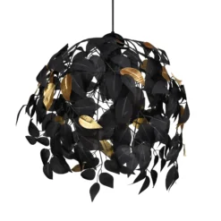 Pendellampe Leavy, schwarz/gold, Ø 38 cm, Kunststoff