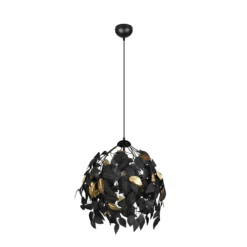 Pendellampe Leavy, schwarz/gold, Ø 38 cm, Kunststoff