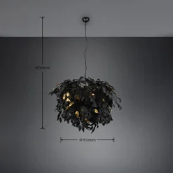 Pendellampe Leavy, schwarz/gold, Ø 70 cm, Kunststoff