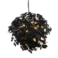 Pendellampe Leavy, schwarz/gold, Ø 70 cm, Kunststoff