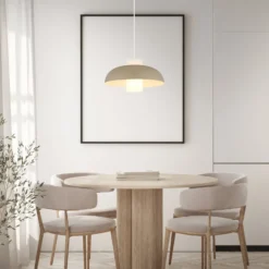 Pendellampe Lowe, sandfarben matt, Ø 38 cm, Metall