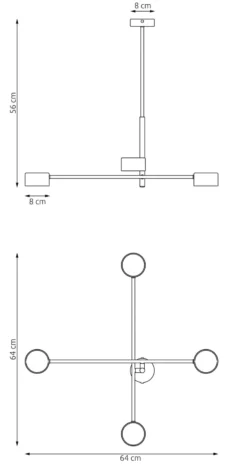 Pendellampe Natsu, Länge 64 cm, Metall, 4-flg.