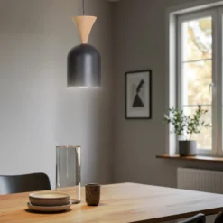 Pendellampe Nolan, Ø 11 cm, schwarz/eiche, Metall/Holz