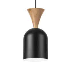 Pendellampe Nolan, Ø 11 cm, schwarz/eiche, Metall/Holz