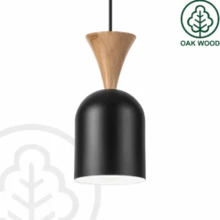 Pendellampe Nolan, Ø 11 cm, schwarz/eiche, Metall/Holz